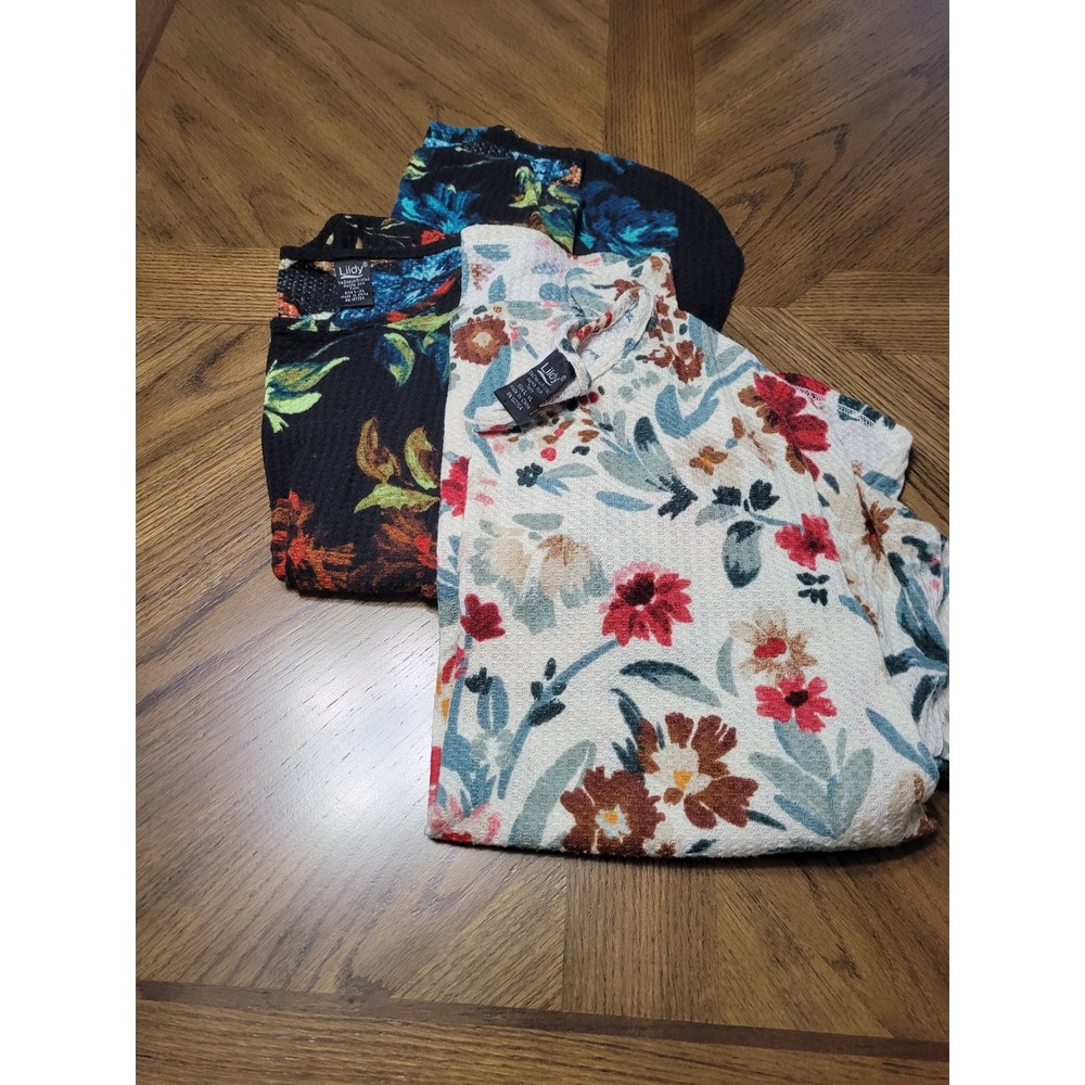 Lot‎ of 2 Lildy 3/4 Sleeve Printed Waffle Knit Tunic Top